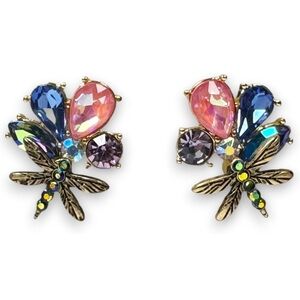 Betsey Johnson Dragonfly Rhinestones Stud Sparkly Insect Earrings